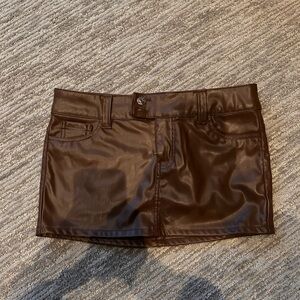 Brown Leather Micro Mini Skirt